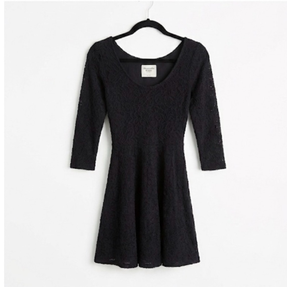 Abercrombie & Fitch Black Lace Skater Dress 3/4 Sleeve Scoop Back Small